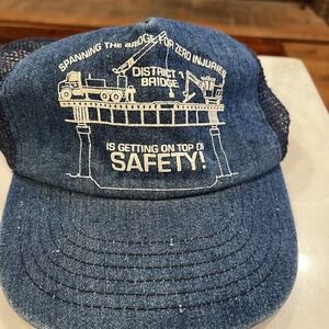 Vintage District 1 Bridge Safety Trucker Hat Denim Mesh Snapback USA
